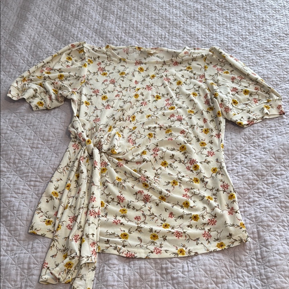 Chic Floral Women's Blouse with Waist Tie
